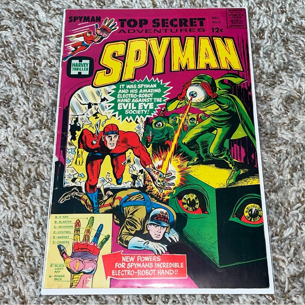 VINTAGE 1966 HARVEY COMICS Spyman Against Evil Eye Society Silver Age Comic #2